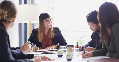 Buy stock photo Investment, meeting and teamwork with broker team in boardroom for discussion or planning. Collaboration, management and strategy with business people in office together for stock market trading