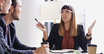 Explain, finance and meeting with business people in boardroom of discussion or planning. Collaboration, management and question with employee group in office together for professional workshop