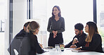 Discussion, planning and team of business people in office for financial investment proposal. Collaboration, meeting and finance managers with company budget forecasting for pitch in workplace.