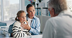 Woman, doctor and girl in clinic for medical services, consultation or opinion. People, child and pediatric patient in conversation for appointment, checkup and healthcare with treatment advice