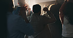 Business, people and applause at conference event for success, celebration and seminar victory. Back, audience and clapping for well done on presentation, good news and achievement for award ceremony