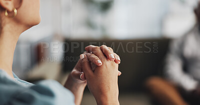 Buy stock photo Psychologist, listening and service for patient, office and consultation for mental health and help. Appointment, therapist and evaluation of client in clinic, people and counselling for healing