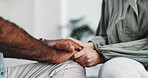 Empathy, holding hands and trust with people in office together for comfort or understanding. Love, support or wellness with patient and therapist in session for conversation, healing or health