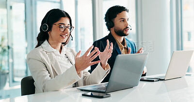 Buy stock photo Solution, laptop or woman in customer service for communication, consulting or loan advice. Virtual assistant, financial advisor or faq in call center for feedback, online inquiry and credit limit