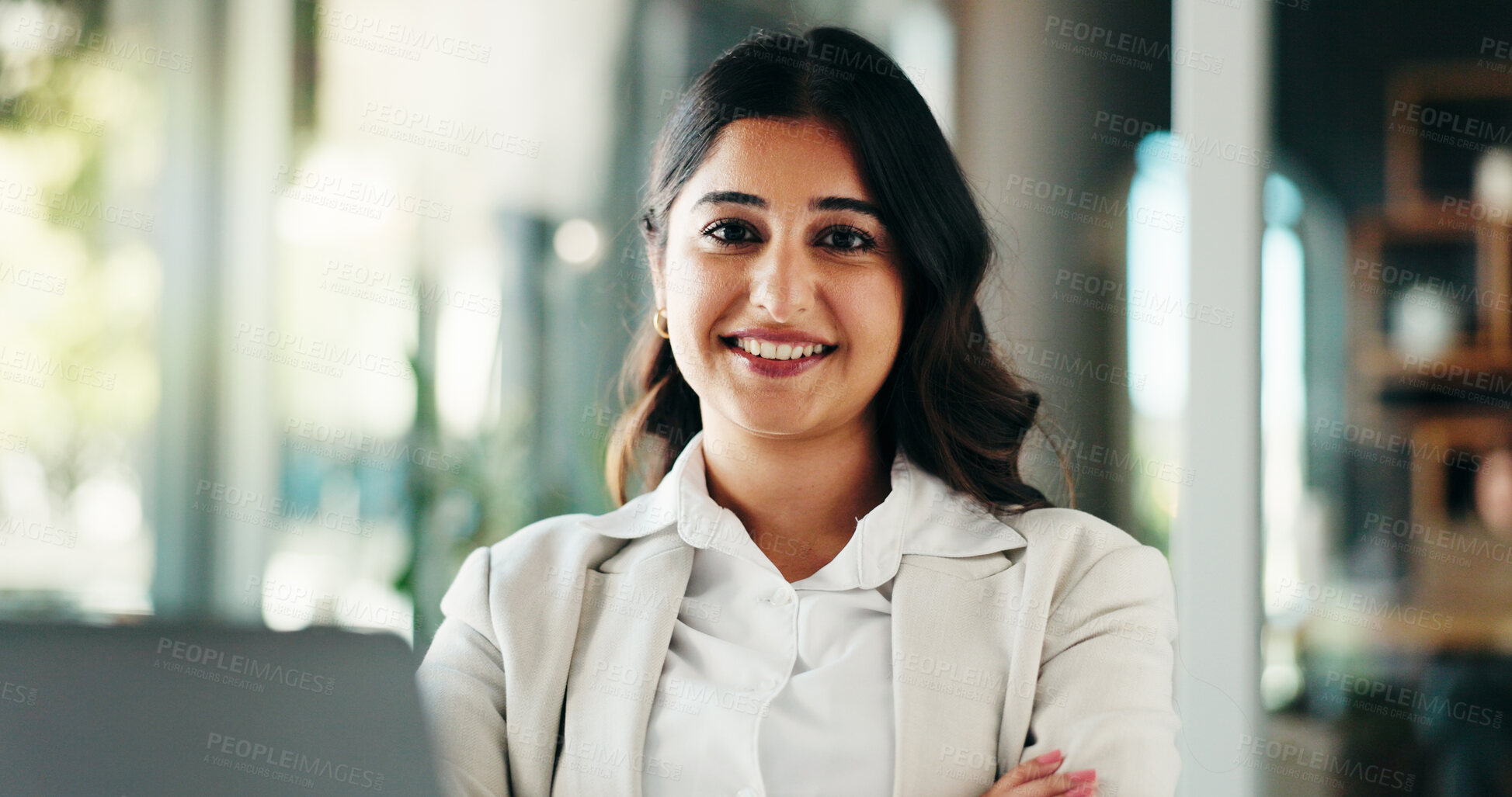 Buy stock photo Portrait, finance or happy businesswoman with confidence for budget savings, auditing or career. Financial review, auditor or proud investment banker in office for wealth management, taxes and equity