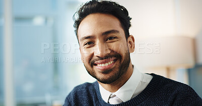 Buy stock photo Smile, portrait and businessman in office for lawyer, advocate and career pride. Legal aid, consultant and happy for opportunity with attorney person for law firm, agency and legislation with space