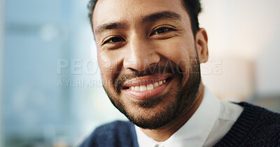 Buy stock photo Smile, portrait and business man in office for lawyer, advocate and career pride. Legal aid, consultant and happy for opportunity with attorney person for law firm, agency and legislation with space