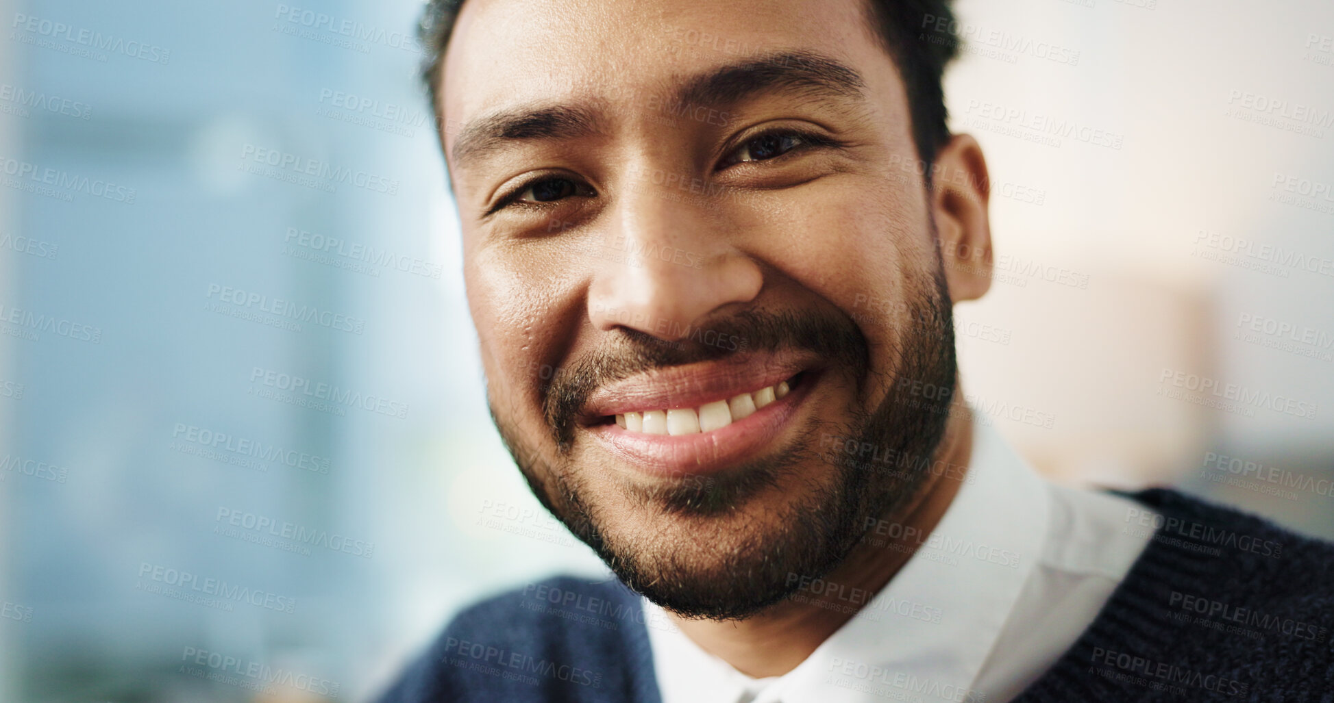 Buy stock photo Smile, portrait and business man in office for lawyer, advocate and career pride. Legal aid, consultant and happy for opportunity with attorney person for law firm, agency and legislation with space