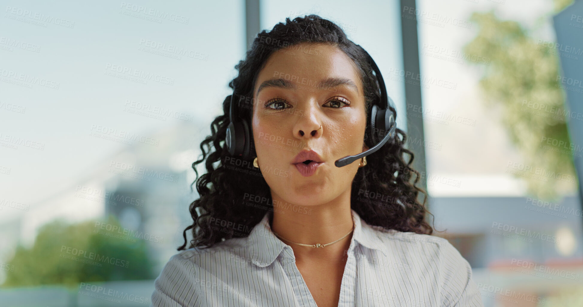 Buy stock photo Customer support, call center and woman in office talking for consulting, online help and contact. Corporate, professional and face of person with headset for feedback, crm service and assistance