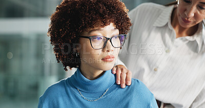 Buy stock photo Women, patient or physiotherapist with advice for checkup, appointment or healthcare at clinic. Female people medical worker or chiropractor with client for muscle recovery or examination at hospital