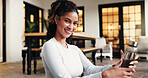 Smile, portrait and woman with fitness, water bottle and home with routine, relax and exercise. Face, hydration and happy person with liquid, break or training with body workout, minerals or wellness