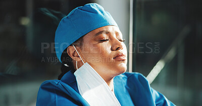 Buy stock photo Sad, crying and surgeon or woman in hospital for surgery error, patient death and depression. Medical malpractice, insurance liability and emergency with person in clinic for healthcare mistake