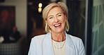 Investor, laughing and mature businesswoman with portrait for investment project or venture capital. CEO, happy or executive director in office with funny joke, private equity or finance experience 