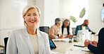 Mentor, portrait and meeting with business woman in office for strategy, brainstorming and workshop. Planning, happy and collaboration with mature employee in agency for partnership and ceo feedback