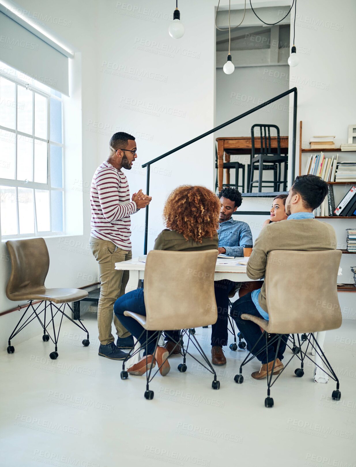 Buy stock photo Teamwork, meeting and business people in creative agency for collaboration with diversity. Men, women and leadership or project management in workplace for planning and strategy for job in New York