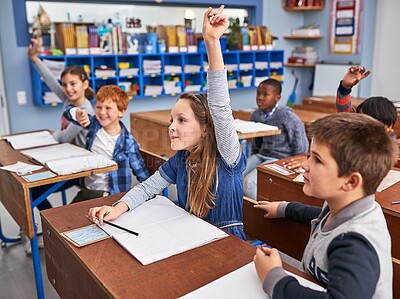 Buy stock photo Cropped shot of elementary school children in class