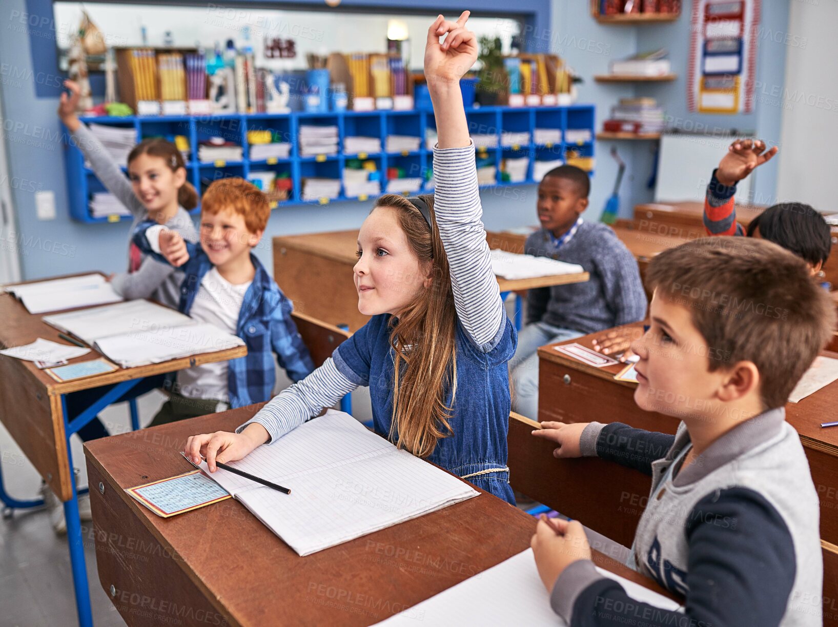 Buy stock photo Cropped shot of elementary school children in class