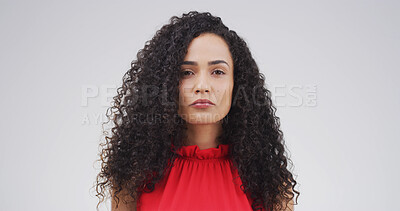 Buy stock photo Fashion designer, portrait and serious with woman in studio for creative startup or small business. Design, entrepreneur and space with person isolated on white background as clothing stylist