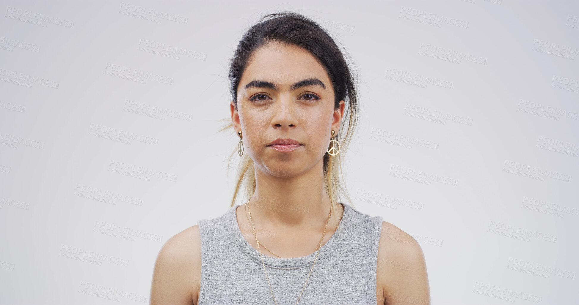 Buy stock photo Education, portrait and student woman on studio space for college or university scholarship. Development, future and learning with confident person isolated on white background for school study