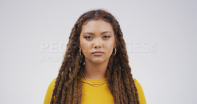 Buy stock photo Braids, education and portrait of student woman on studio space for college or university scholarship. Development, hairstyle and learning with African person isolated on white background for school