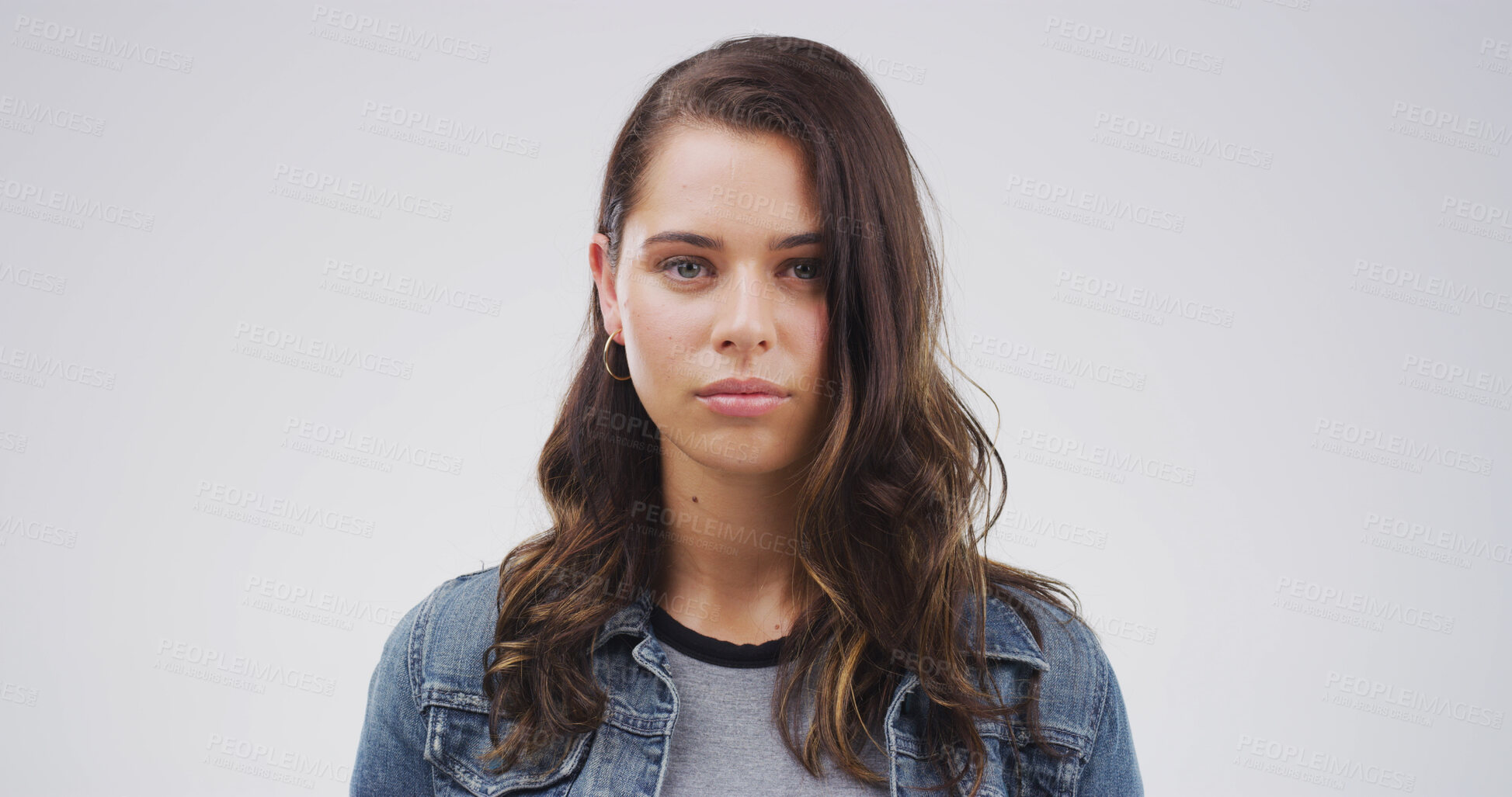 Buy stock photo Education, portrait and serious with woman on studio space for development or study concentration. College, school and university with scholarship student isolated on white background for learning