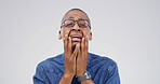 Emotional, black man and crying with grief in studio for bad news, mourning loss and breakdown. Male person, sorrow and reaction for trauma memory, heart broken and panic attack on white background