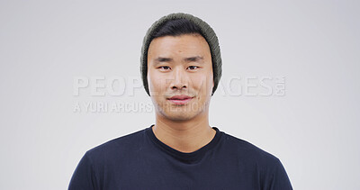 Buy stock photo Education, portrait and student man on studio space for development, learning or university study. College, future and growth with Asian person isolated on white background for knowledge or school