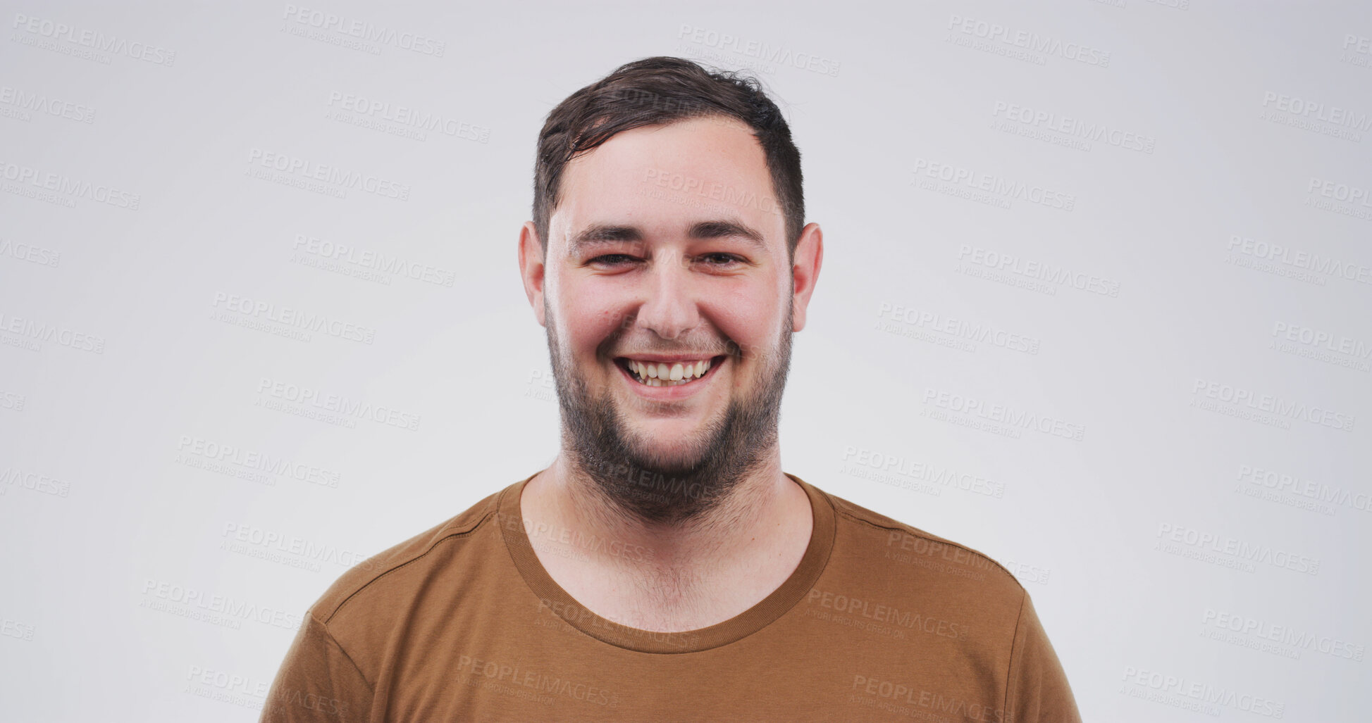 Buy stock photo Portrait, student and man with smile in studio for education, scholarship or college. Space, male academic or happy for learning course, study opportunity or university curriculum on white background