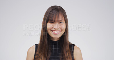 Buy stock photo Education, portrait and smile of teacher on studio space for development, learning or university study. College, future and growth for happy woman isolated on white background for knowledge or school