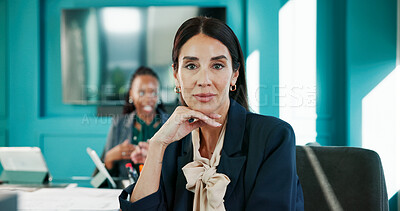 Buy stock photo Accounting, consultant and portrait of business woman at desk in office for finance or investment. Corporate, serious and trading with mature employee in workplace for financial or wealth management
