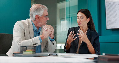 Buy stock photo Accounting, collaboration and conversation with business people in office for investment or trading. Finance, meeting and wealth management with corporate employee team in workplace for discussion