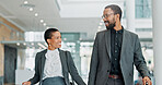 Business travel, team and people with luggage, airport and international journey for case or lawyer. Colleagues, walk and trip for trial, abroad or commuting with suitcase, attorney and collaboration