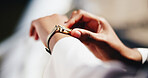 Business person, hands and checking watch with time for deadline, schedule appointment or delay. Closeup, employee or planner with wristwatch for procrastination, clock adjustment or waiting period