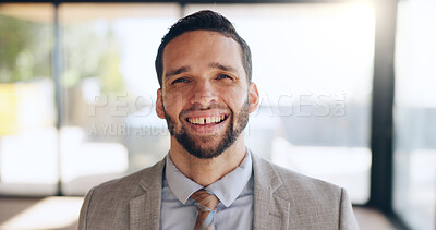 Buy stock photo Portrait, developer and businessman with confidence in office of career pride, about us and real estate. Project manager, agent and realtor with smile for ambition, property development and viewing