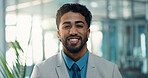 Financial advisor, happy and portrait of business man with pride, confidence and smile in office. Corporate, professional and person for consultant career, ambition and opportunity at finance agency