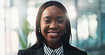 Finance advisor, happy and portrait of business black woman with pride, confidence and smile in office. Corporate, professional and person for financial consultant career, ambition and opportunity