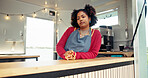 Bored, thinking and waiting with woman in food truck for service or small business startup regret. Fail, mistake and recession with frustrated entrepreneur in van for inflation crisis or no sales