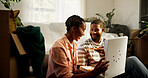 Food, moving and new house of black couple as happy home owners, relocation and eating on break. Man, woman and sharing pizza or meal for talk, marriage and purchase of boxes in dream property