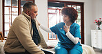 Empathy, talking and nurse with senior man in bedroom for support, help and care in nursing home. Retirement, healthcare and caregiver with old person for comforting, conversation and consulting