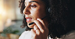 Headset, call center and business woman in office for virtual assistant, information and help desk, Administration, contact us and receptionist with person in agency for communication and consulting