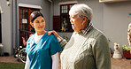 Walking, nurse and support with old woman outdoor for healthcare, occupational therapy or help. Kindness, rehabilitation and medical advice with elderly person in nursing home for trust and caregiver