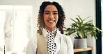 Hospitality, portrait and woman at hotel reception for customer service, welcome or luxury accommodation. Smile, friendly concierge and happy in lobby for check in assistance, help or travel booking