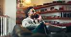 Businessman, relax or sofa with phone call for discussion, conversation or proposal in lounge suite. Man, employee or communication with mobile smartphone for business chat, negotiation or network