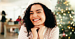 Smile, christmas and portrait of woman in office with corporate festive season, party or event. Happy, xmas celebration and female financial advisor with positive attitude for holiday in workplace.