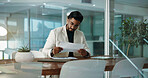 Business, documents and man in office, thinking and reading with audit checklist. Financial agency, employee and corporate professional with investment, problem solving and budget report with choice