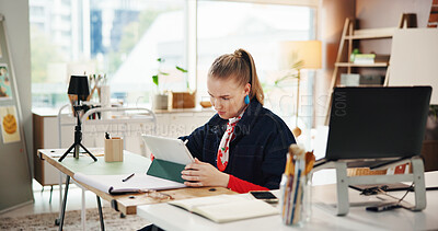 Buy stock photo Creative, employee and woman with tablet, studio and web design for brand identity, app and project. Online, graphic designer and person with tech for logo, digital art and assignment for business