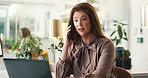 Business woman, phone call and laptop in office for planning, schedule discussion and news. Communication, mature person and talk for conversation, negotiation and feedback for project management