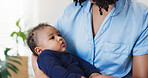 Mother, embrace and baby boy at house with love, security and comfort for bonding together. Female person, holding and infant for protection, emotional support and connection for growth development