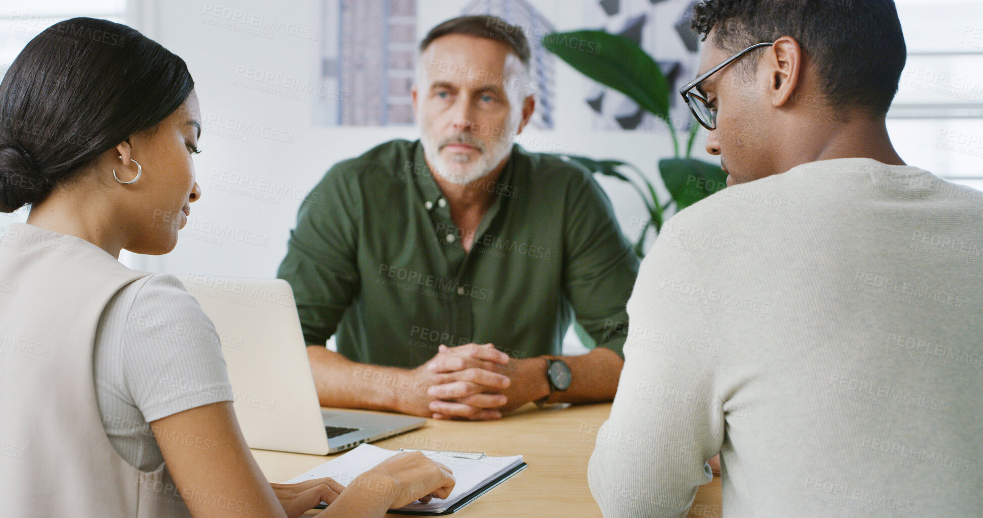 Buy stock photo Team, people and meeting for discussion in office for business proposal, idea or report. Clipboard, document and employees with support for creative review or project management together in workplace