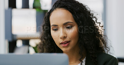 Buy stock photo Digital, research and woman with laptop, office or plan for lawsuit, lawyer or legal service on web. Employee, attorney and person with tech for justice, reading and preparing for case in law firm